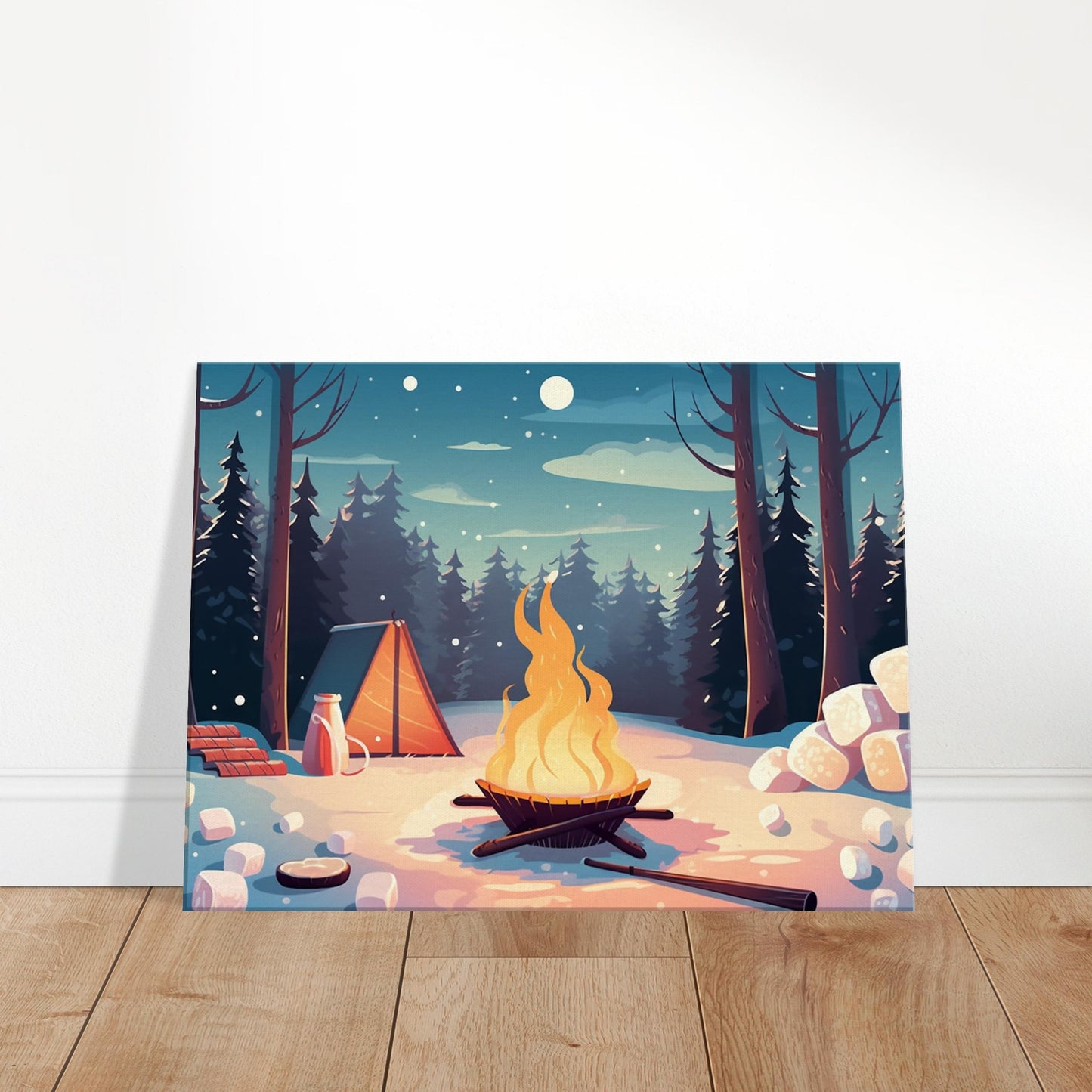 Snowy Solitude. Campfire Warmth