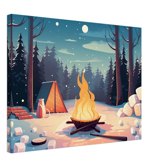 Snowy Solitude. Campfire Warmth